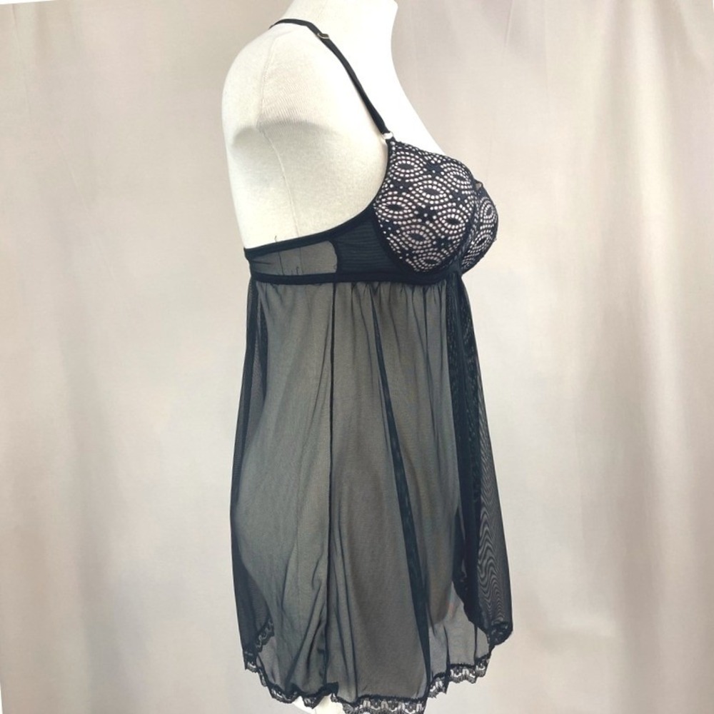 DAISY FUENTES Black (M) Push Up Babydoll Racerback Crochet Y2K Festival Lingerie - Picture 5 of 7